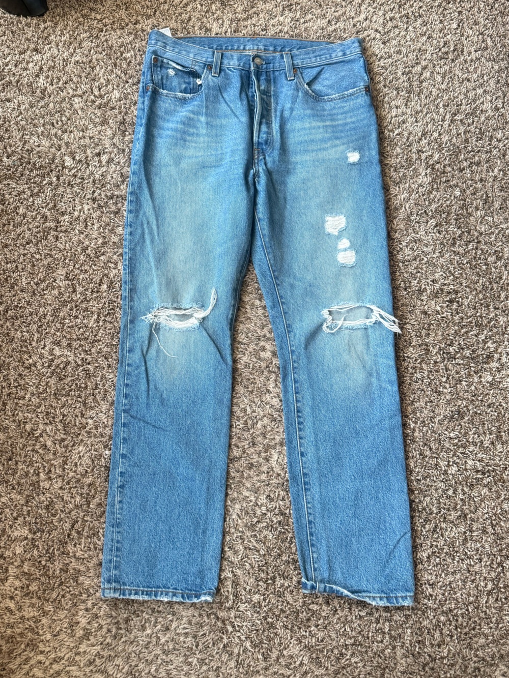 Levi's 501 Light Blue Straight Jeans with Knee Distress